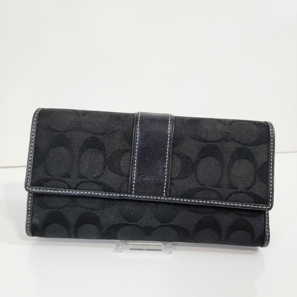 Coach Handbags - Coach Hamilton Black Signature Slim Envelope Tri-Fold Wallet